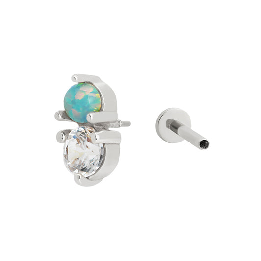 Double Trouble Opal Piercing Stud Silver Plated