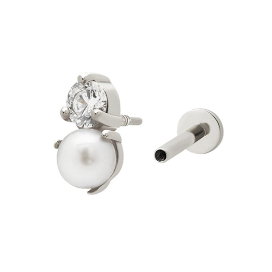 Double Trouble Pearl Piercing Stud Silver Plated