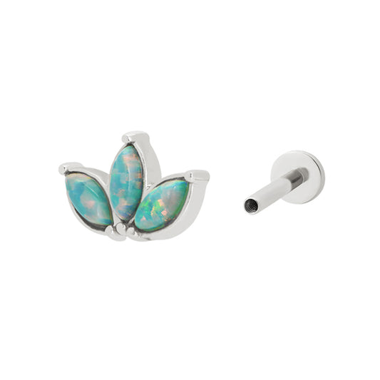 Opal Lotus Piercing Stud Silver Plated