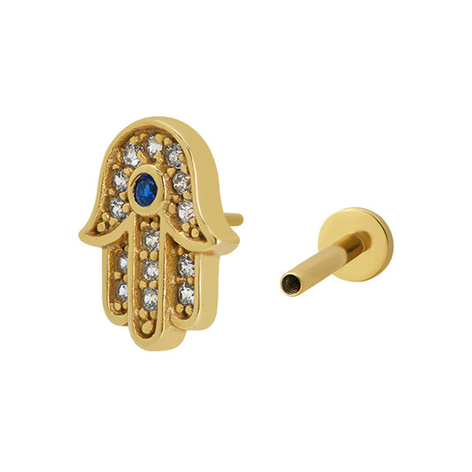 Hamsa Pave Piercing Stud 18ct Gold Plated