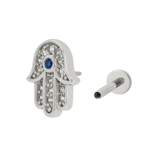 Hamsa Pave Piercing Stud Silver Plated