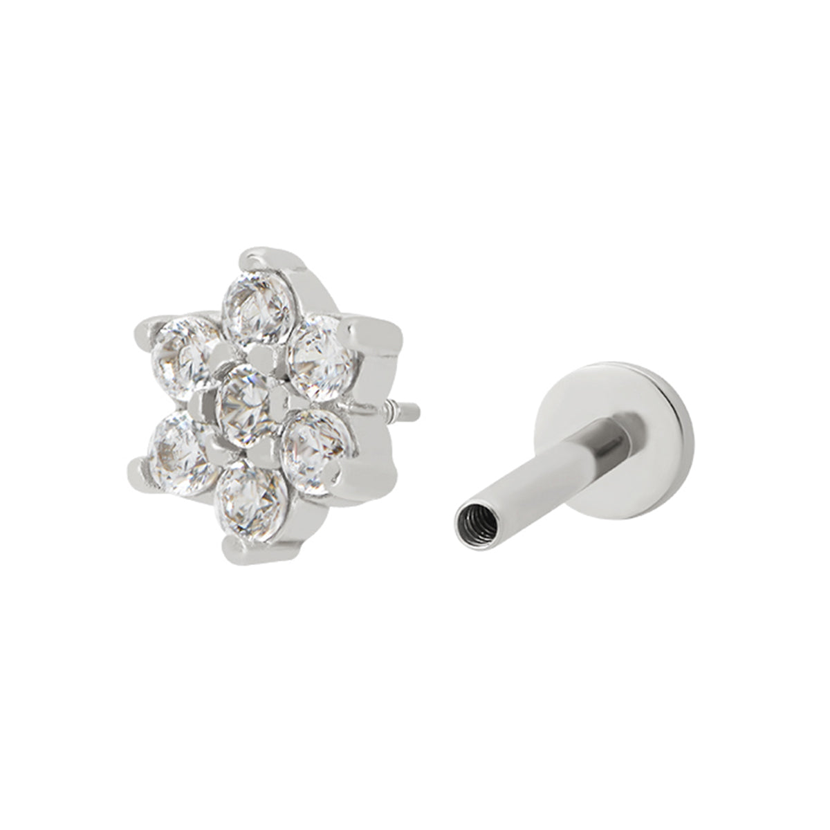 Flower Piercing Stud Silver Plated