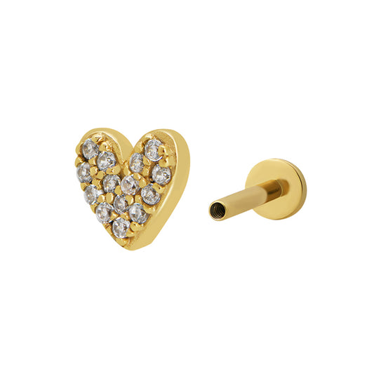 Heart Pave Piercing Stud 18ct Gold Plated