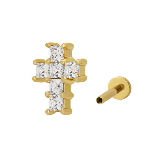 Cross Piercing Stud 18ct Gold Plated