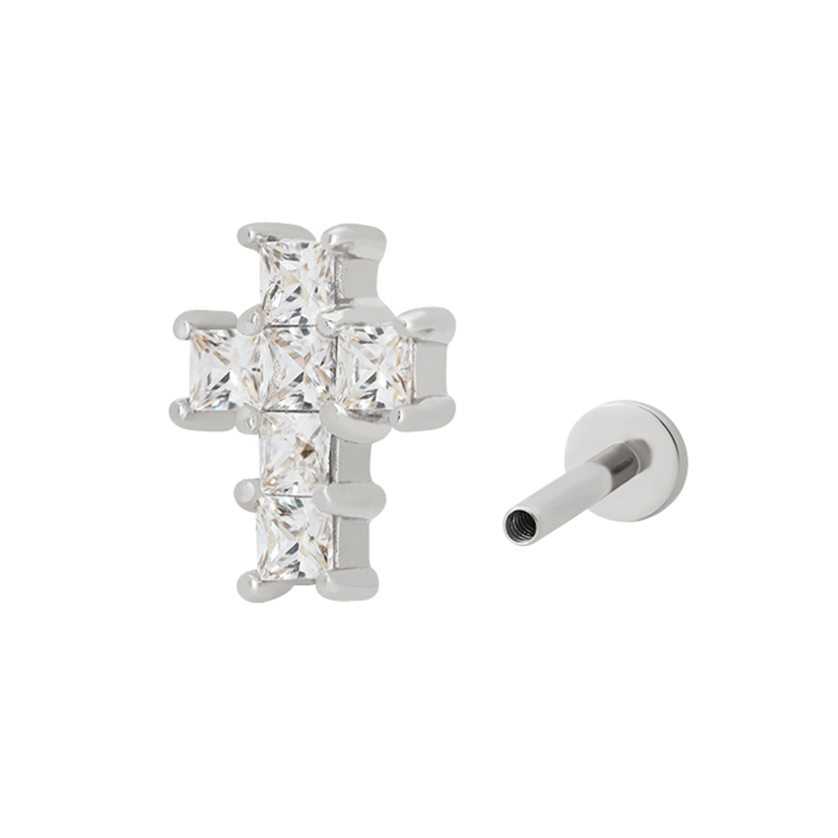 Cross Piercing Stud Silver Plated