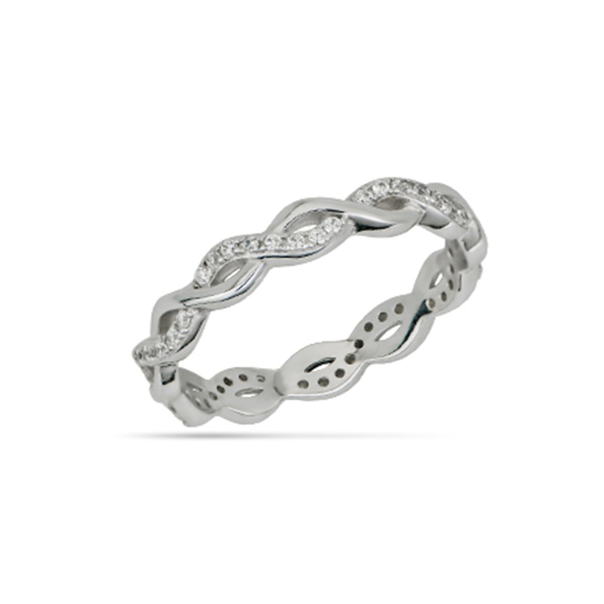 Pave Braided Ring Silver Plated