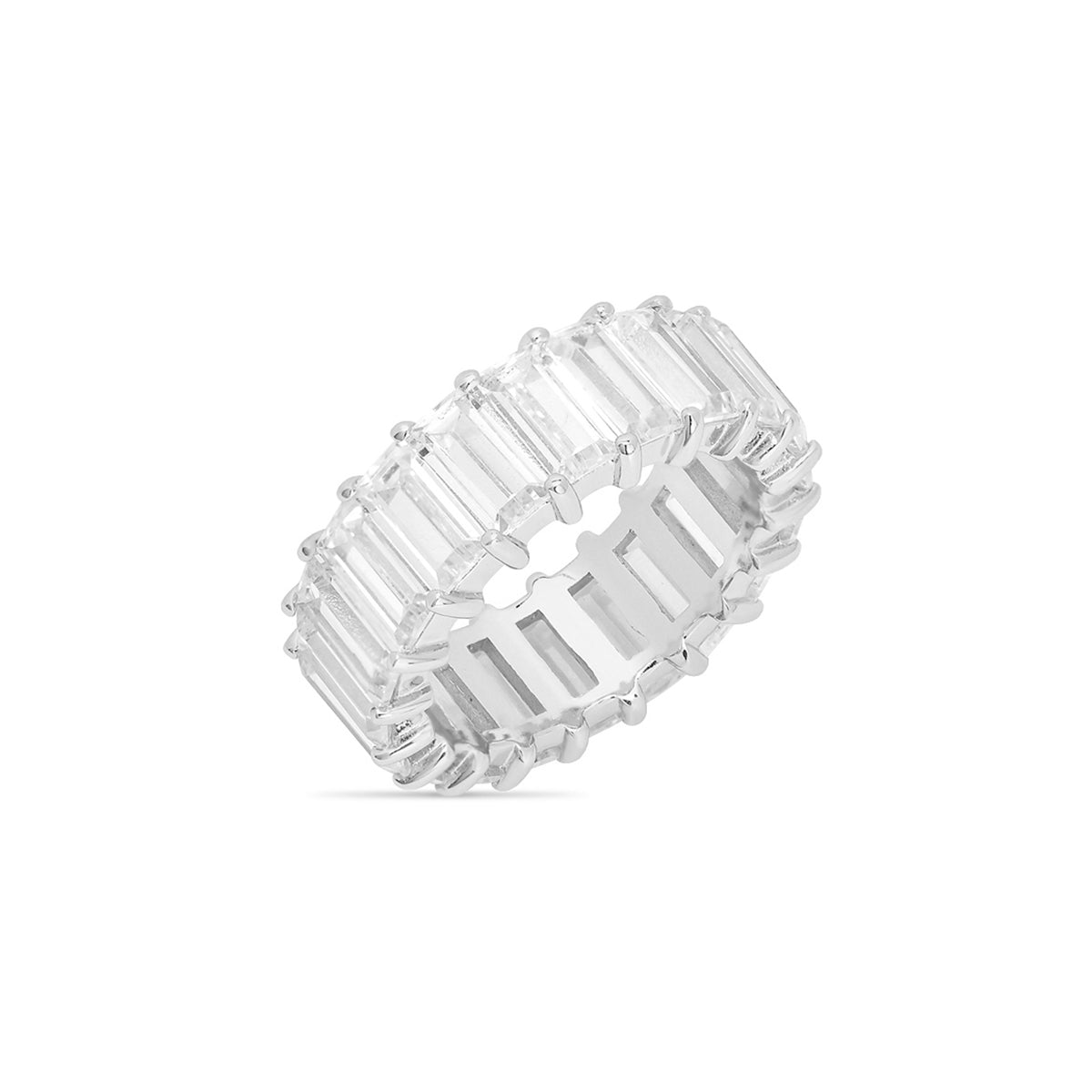 Baguette Cubic Zirconia Ring Silver Plated