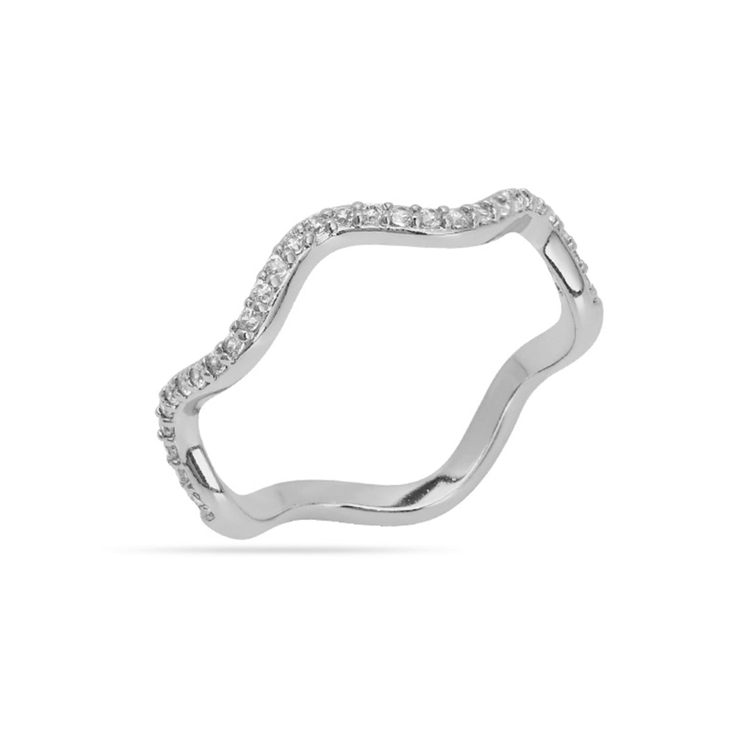 Pave Curve Band Ring Silver Plated