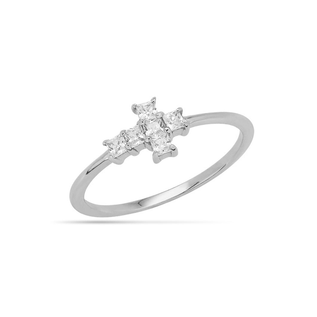 Pave Cross Ring Silver Plated