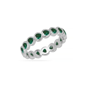 Nano Emerald Heart Band Ring Silver Plated