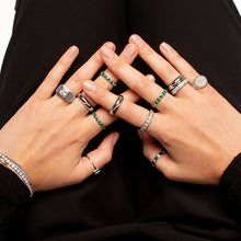 Load image into Gallery viewer, Nano Emerald Heart Band Ring Silver Plated
