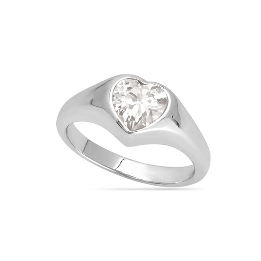 Candy Heart Signet Ring Silver Plated