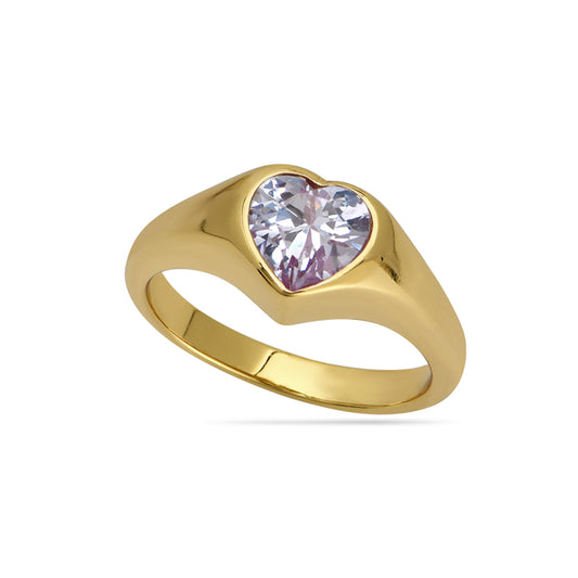 Candy Purple Heart Signet Ring 18ct Gold Plated