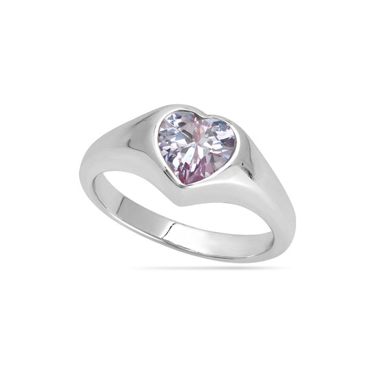 Candy Purple Heart Signet Ring Silver Plated