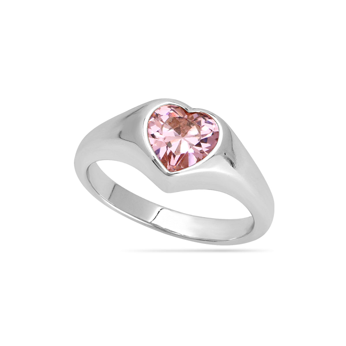 Candy Rose Heart Signet Ring Silver Plated