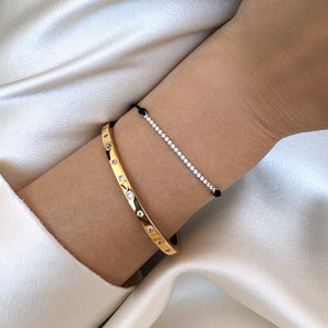 Thin Tennis Chain Braided Cord Bracelet Silver Plated