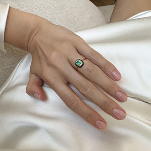 Nano Emerald & Enamel Ring 18ct Gold Plated