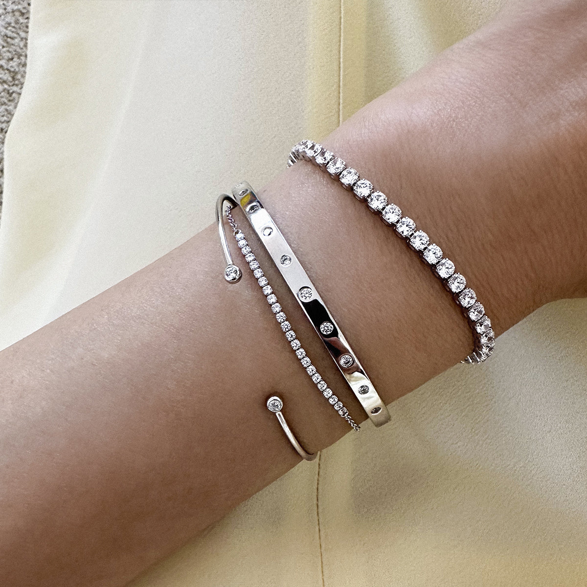 Thin Tennis Chain Bracelet Silver Plated