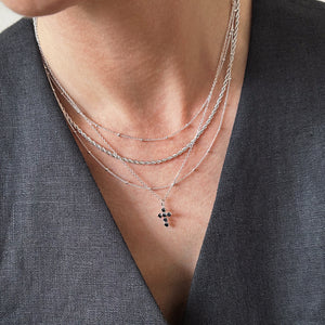Black Cross Charm Necklace Silver Plated