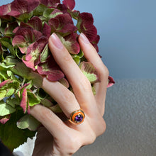 Load image into Gallery viewer, Orange Enamel Flower Shape Ring 18ct Gold Plated Vermeil
