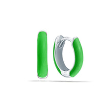 Load image into Gallery viewer, Green Enamel Huggies Sterling Silver
