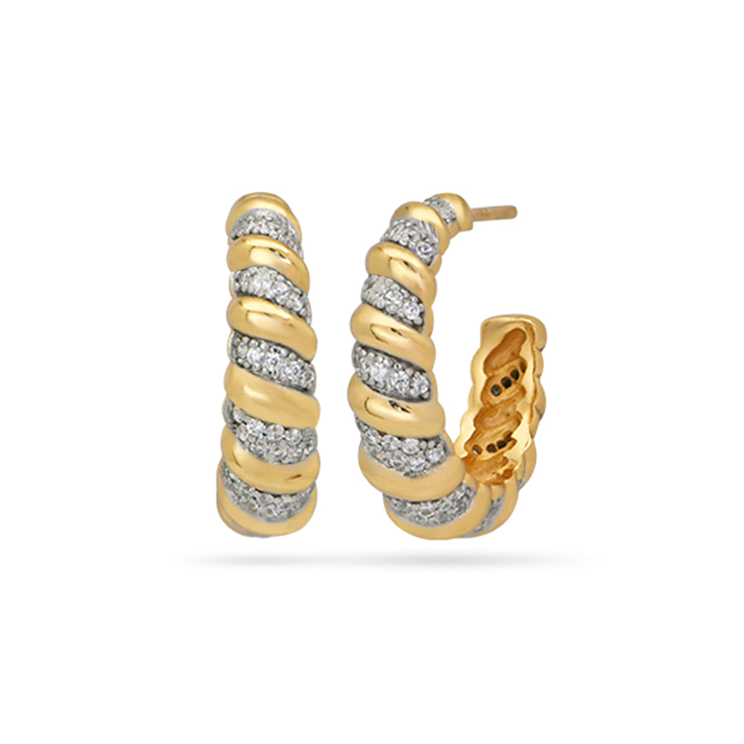 Pave Croissant Hoop Earrings 18ct Gold Plated