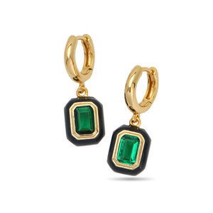 Nano Emerald Enamel Charm Huggie Hoop Earrings 18ct Gold Plated