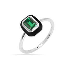 Nano Emerald & Enamel Ring Silver Plated