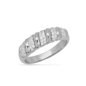 Pave Croissant Ring Silver Plated