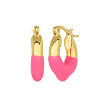 Load image into Gallery viewer, Pink Enamel Nougat Hoop Earrings 18ct Gold Plated Vermeil
