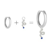 Load image into Gallery viewer, Cubic Zirconia Snake Huggie Hoop Charm Enhancer Sterling Silver
