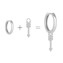 Load image into Gallery viewer, Cubic Zirconia Arrow Huggie Hoop Charm Enhancer Sterling Silver
