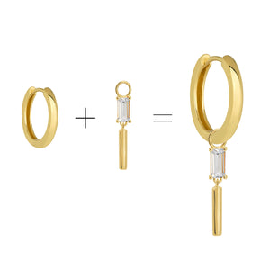 Cubic Zirconia Baguette Huggie Hoop Charm Enhancer 18ct Gold Plated Vermeil