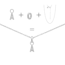 Load image into Gallery viewer, Cubic Zirconia Letter A Huggie Hoop Charm Enhancer Sterling Silver

