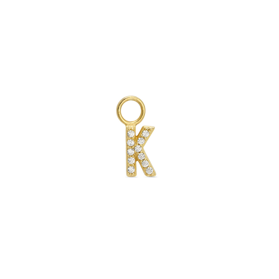 Cubic Zirconia Letter K Huggie Hoop Charm Enhancer 18ct Gold Plated Vermeil