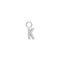 Load image into Gallery viewer, Cubic Zirconia Letter K Huggie Hoop Charm Enhancer Sterling Silver
