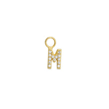 Load image into Gallery viewer, Cubic Zirconia Letter M Huggie Hoop Charm Enhancer 18ct Gold Plated Vermeil
