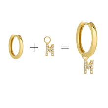 Load image into Gallery viewer, Cubic Zirconia Letter M Huggie Hoop Charm Enhancer 18ct Gold Plated Vermeil
