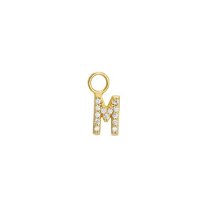 Cubic Zirconia Letter M Huggie Hoop Charm Enhancer 18ct Gold Plated Vermeil