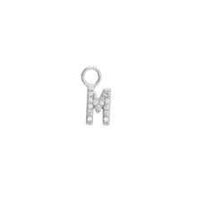Load image into Gallery viewer, Cubic Zirconia Letter M Huggie Hoop Charm Enhancer Sterling Silver
