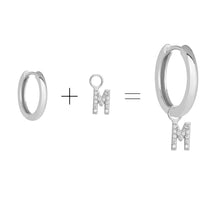 Load image into Gallery viewer, Cubic Zirconia Letter M Huggie Hoop Charm Enhancer Sterling Silver
