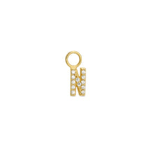 Load image into Gallery viewer, Cubic Zirconia Letter N Huggie Hoop Charm Enhancer 18ct Gold Plated Vermeil
