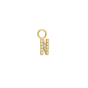 Cubic Zirconia Letter N Huggie Hoop Charm Enhancer 18ct Gold Plated Vermeil