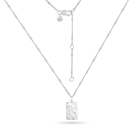Hammered Rectangle Pendant Adjustable Necklace Sterling Silver