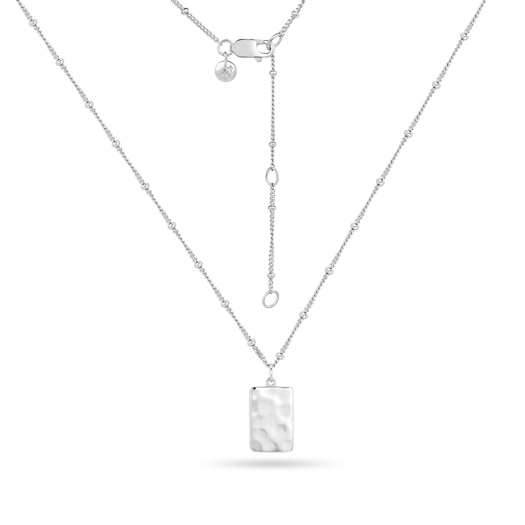 Hammered Rectangle Pendant Adjustable Necklace Sterling Silver