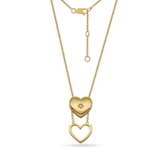 Cubic Zirconia Heart Sliding Locket Adjustable Necklace 18ct Gold Plated Vermeil