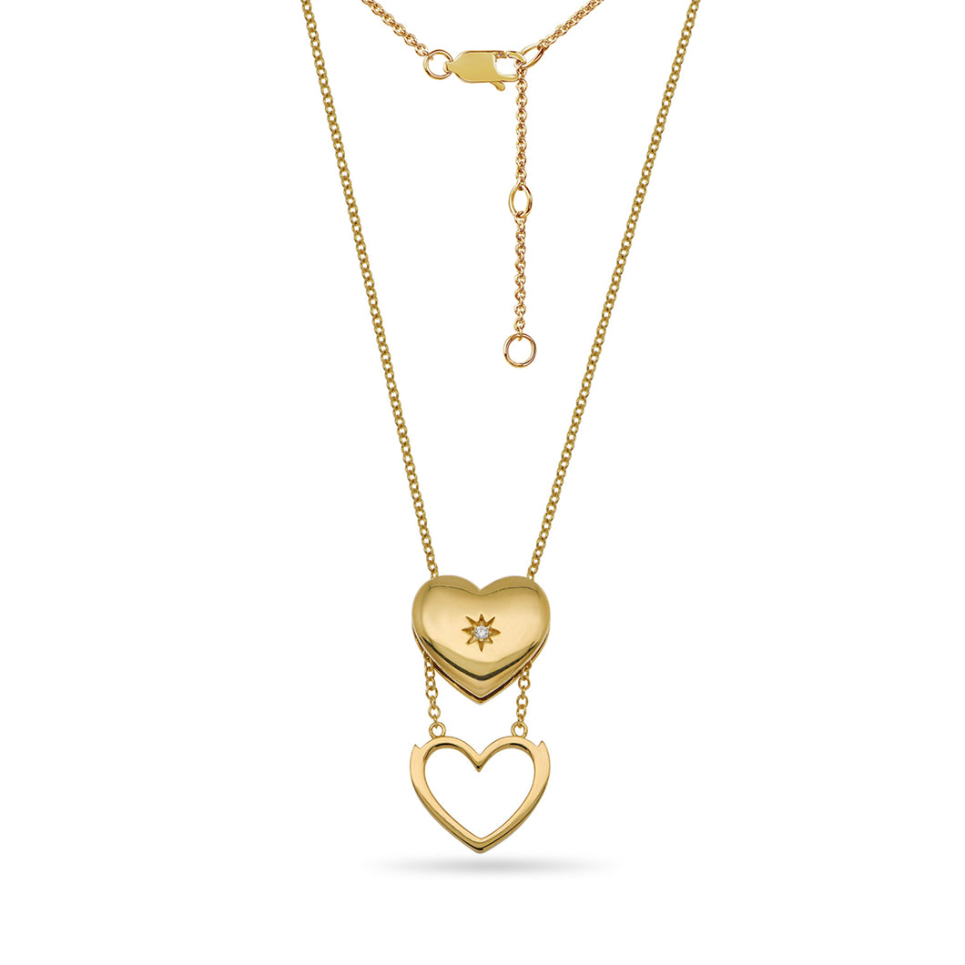 Cubic Zirconia Heart Sliding Locket Adjustable Necklace 18ct Gold Plated Vermeil