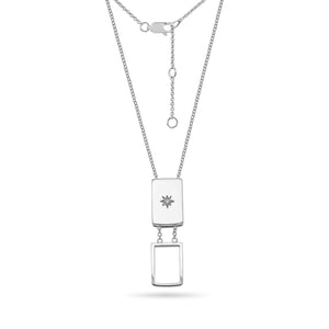 Cubic Zirconia Sliding Locket Adjustable Necklace Sterling Silver