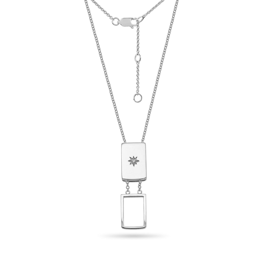 Cubic Zirconia Sliding Locket Adjustable Necklace Sterling Silver