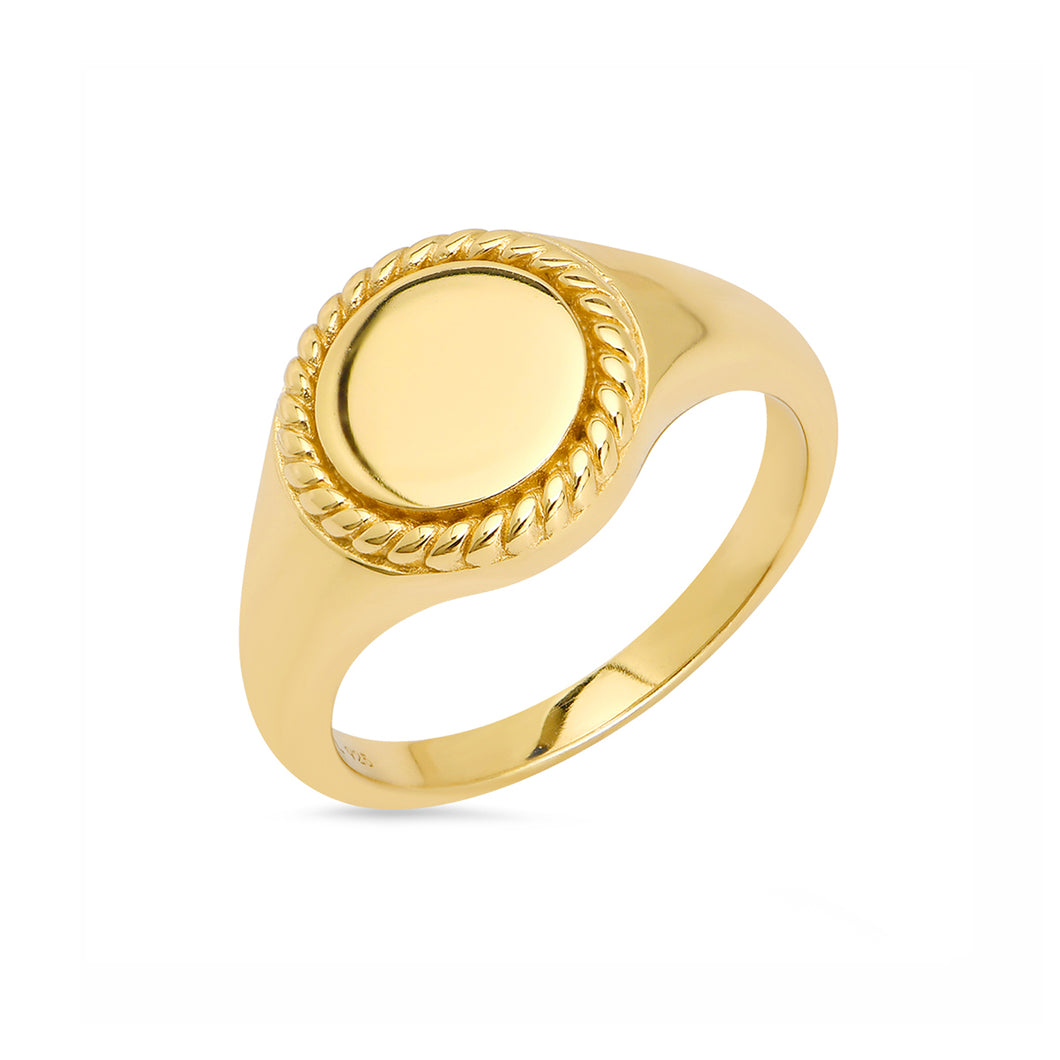 Twisted Rope Signet Ring 18ct Gold Plated Vermeil